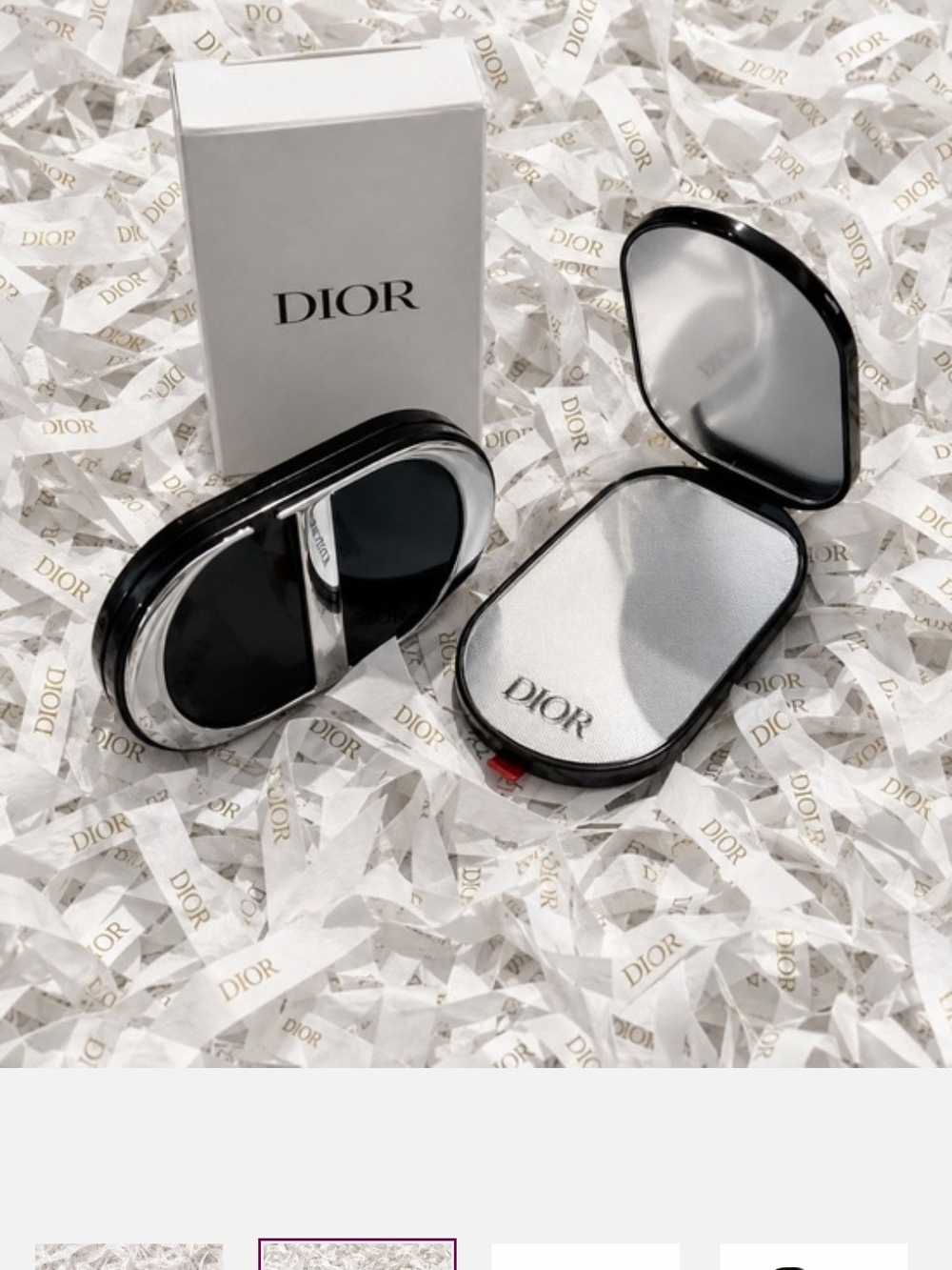Dior Black Compact Mirror with Silver Accents